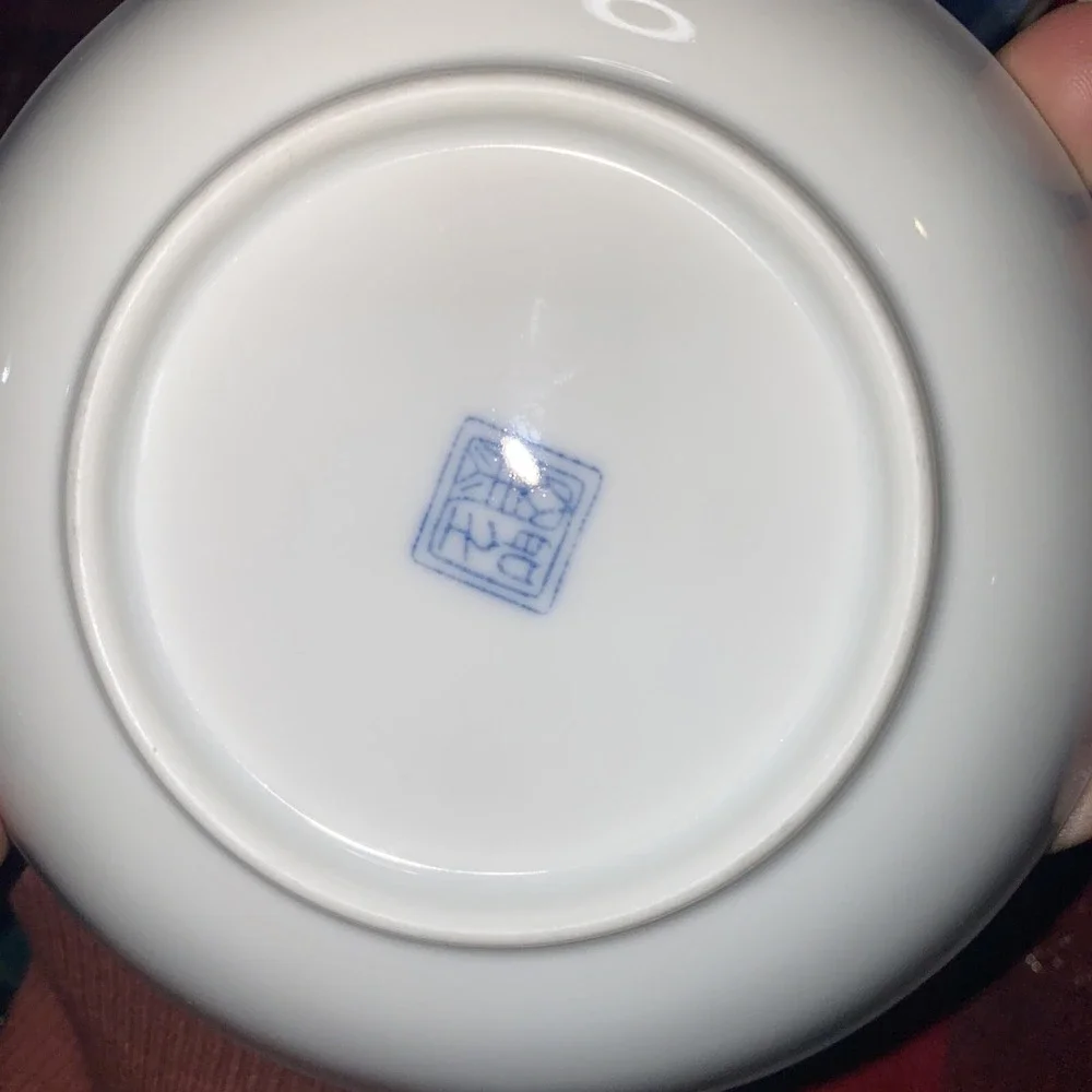 4‎ Hijiri Gama Vintage Japanese Plate Signed Blue White & Green 4.5